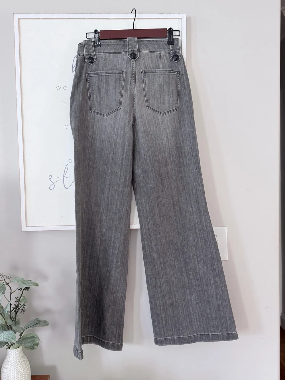 White House Black Market Gray Mariner Coin Jeans Trousers Wide Leg Soft Size 6 - Picture 10 of 15